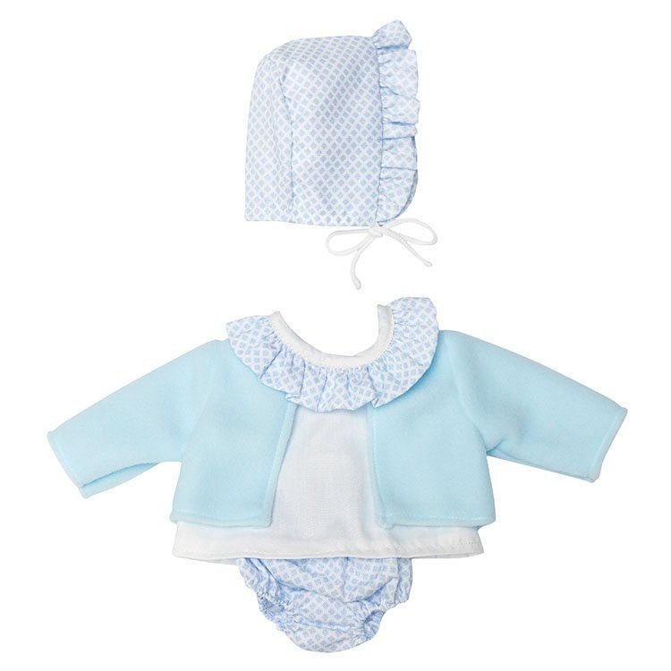 Asi Dukker - Dukkeklær Sett Bluse, Cardigan, Lue og Bloomer Blå