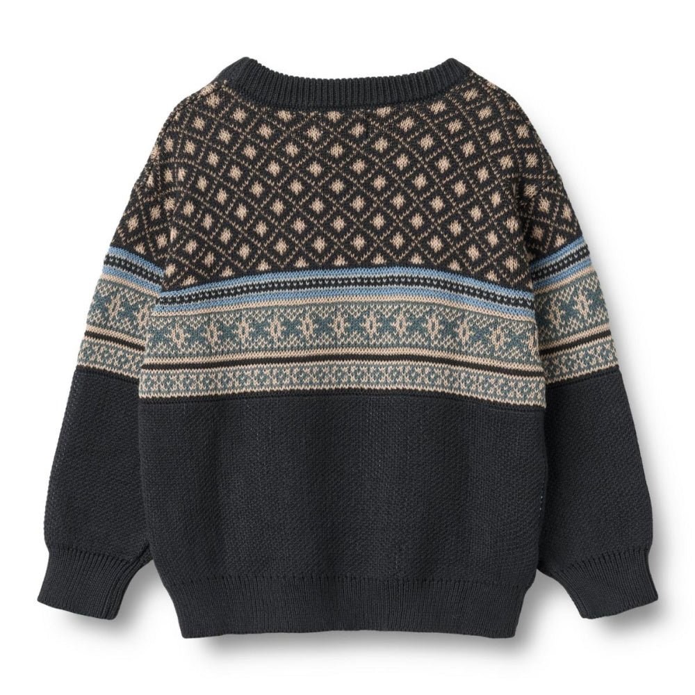 Wheat - Genser Julius Jacquard Navy - Guttelus.no