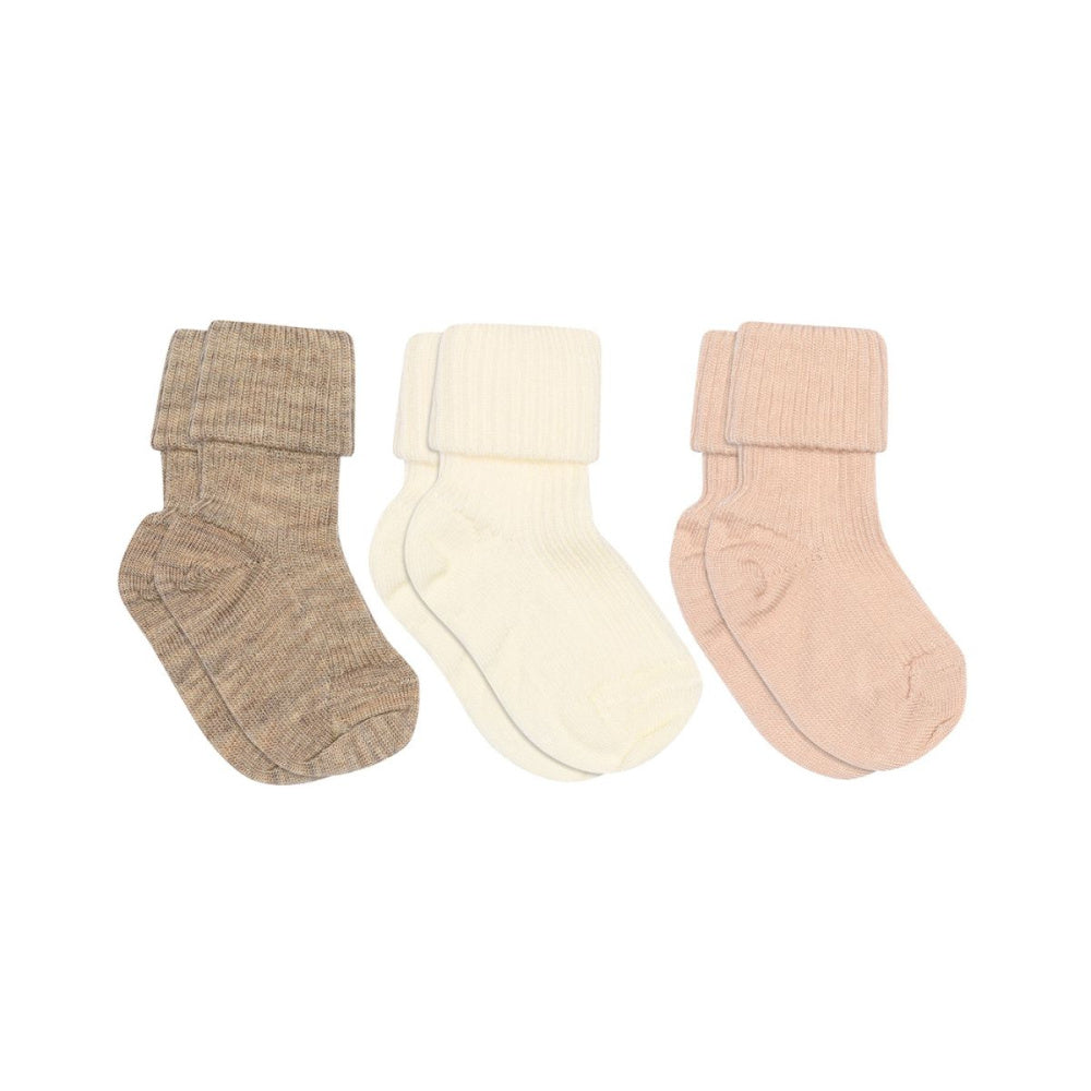 MP - Sokker i Ull 3-pk Baby Ribb Light Brown Melange Mix