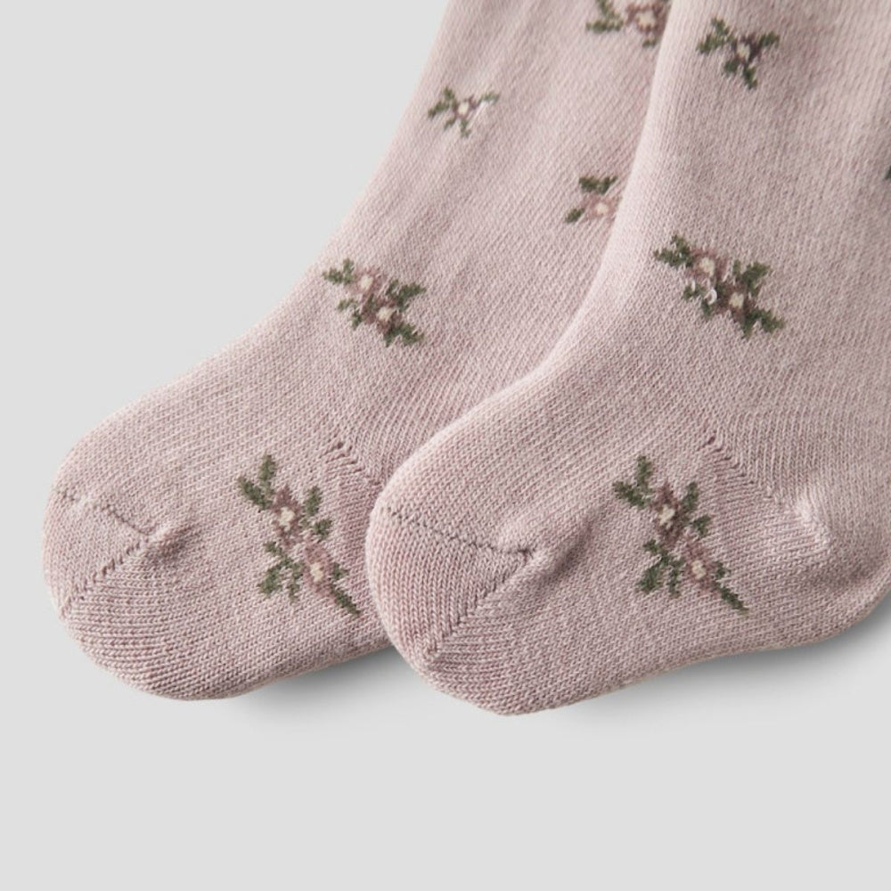 Name It - Strømpebukse Baby Ull/ Bomull Wak Shadow Gray Small Flowers