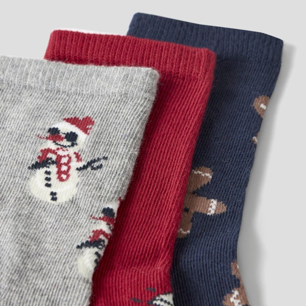 Name It - Julesokker 3-pk Richristmas Grey Melange/ Jester Red