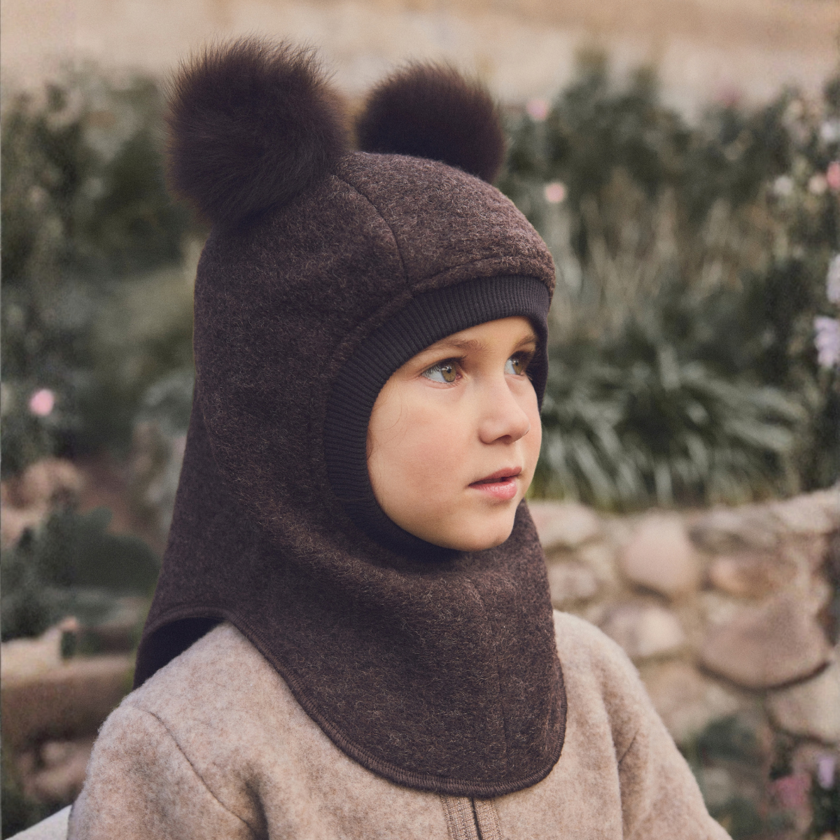 Huttelihut - Balaclava Ullfleece Alpakkadusk Dark Brown Melange