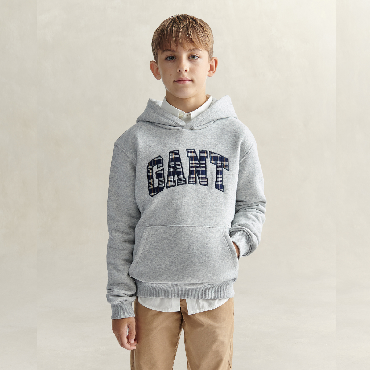 Gant - Hettegenser Check Applique Grey Melange