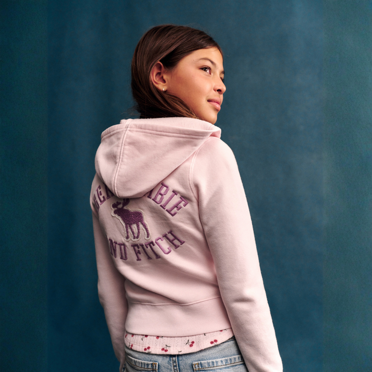 Abercrombie and Fitch - Hettegenser Zip Graphic Pink Marshmallow
