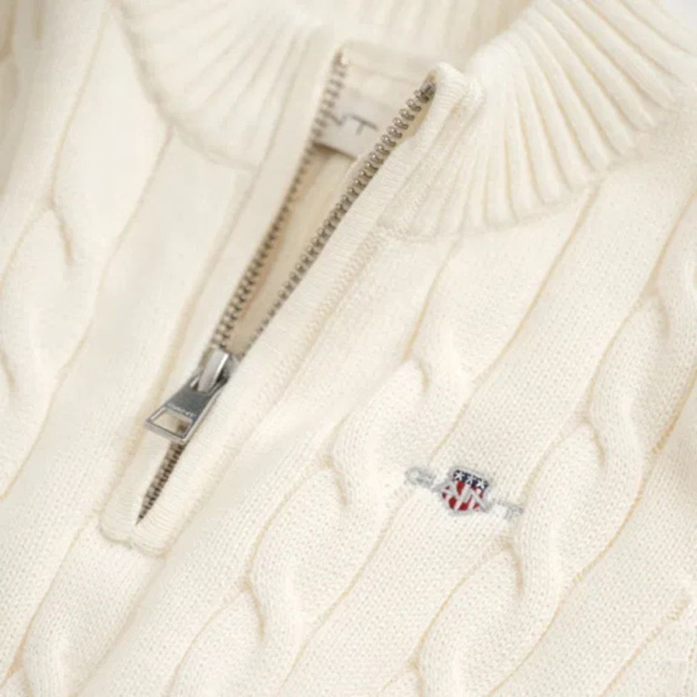 Gant - Genser Cotton Cable Half Zip Cream