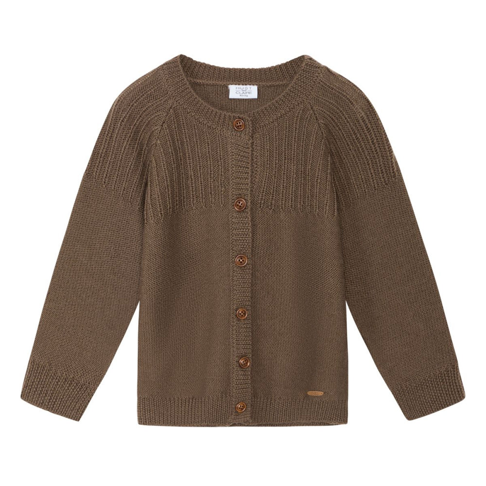 Hust and Claire - Cardigan Ull Ribbestrikket Coffee