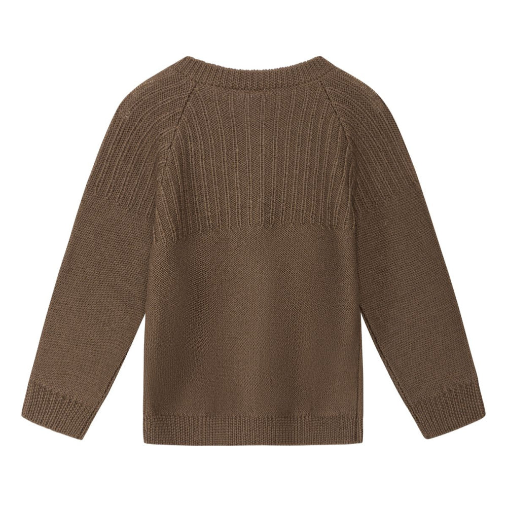 Hust and Claire - Cardigan Ull Ribbestrikket Coffee