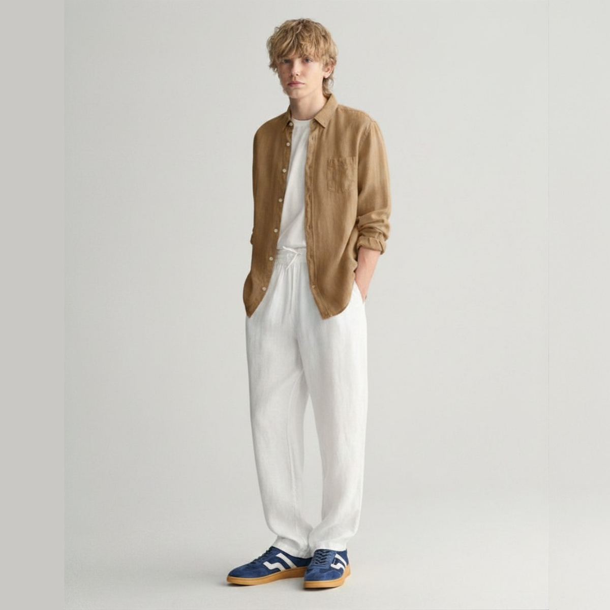 Gant - Bukse i Lin Relaxed White