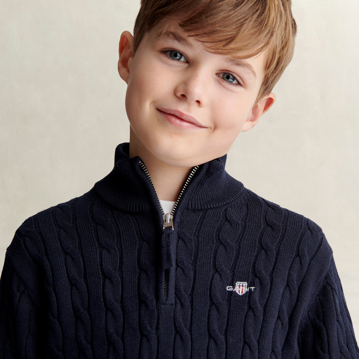 Gant - Genser Cable Half Zip Shield Evening Blue
