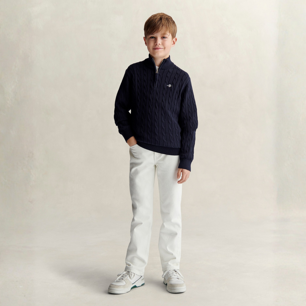 Gant - Genser Cable Half Zip Shield Evening Blue
