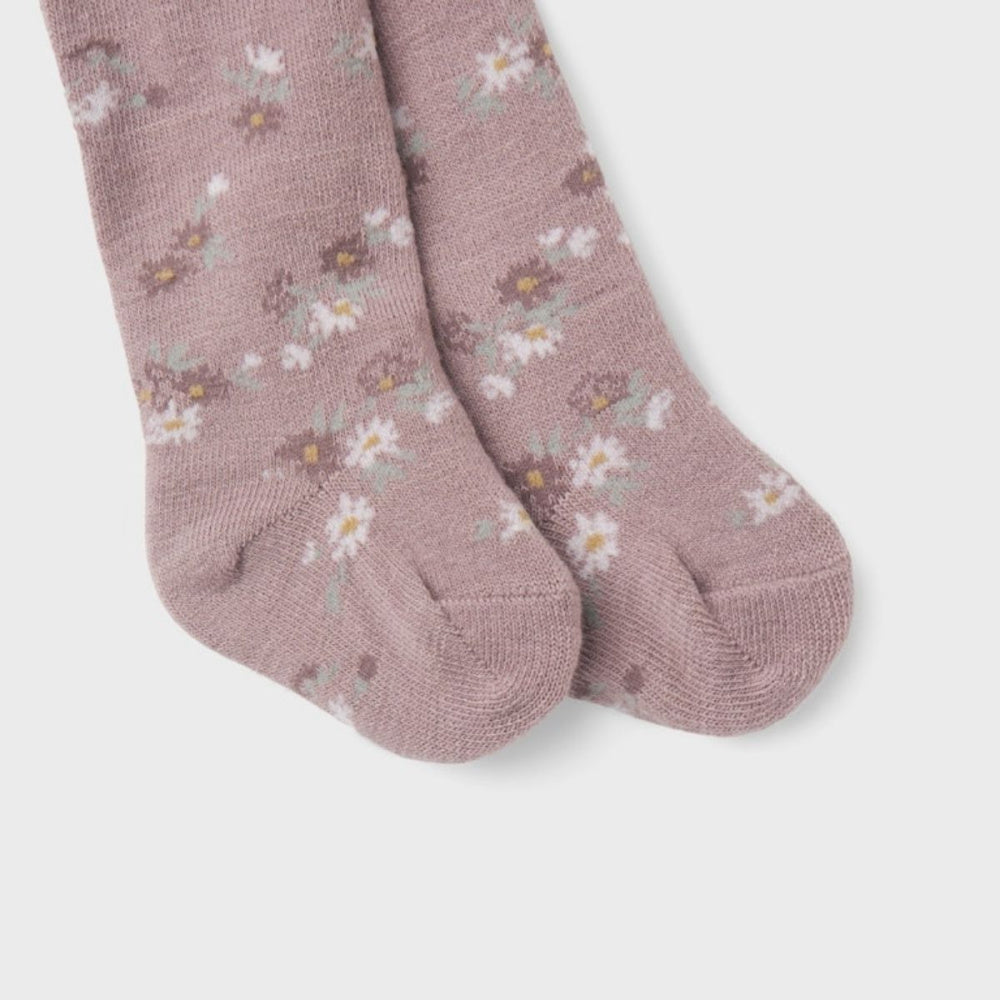 Name It - Strømpebukse i Ull Baby Wak Blomster Purple Dove Jaqua