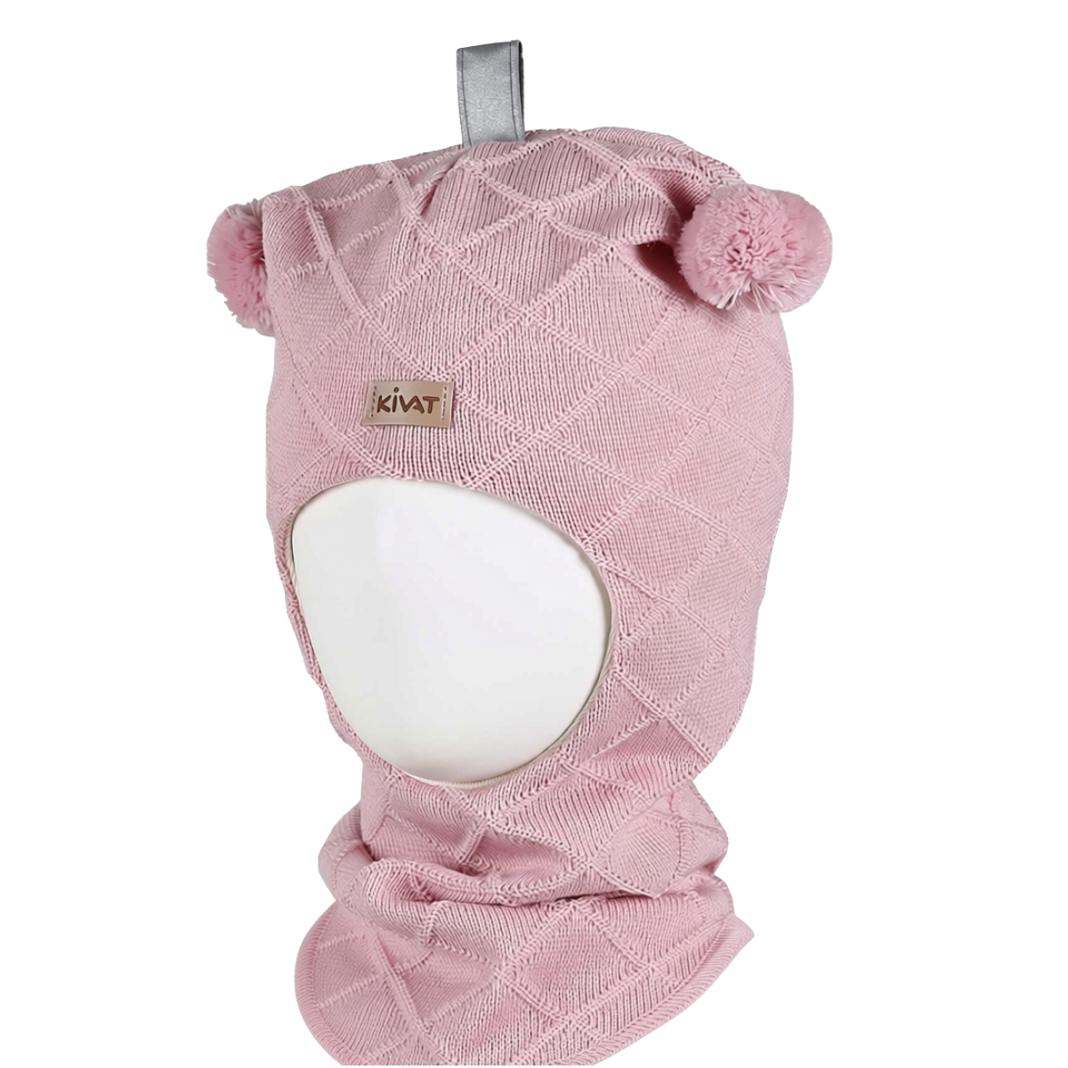 Kivat - Balaclava i Ull Dusker Kabelstrikk Logo Pudderrosa