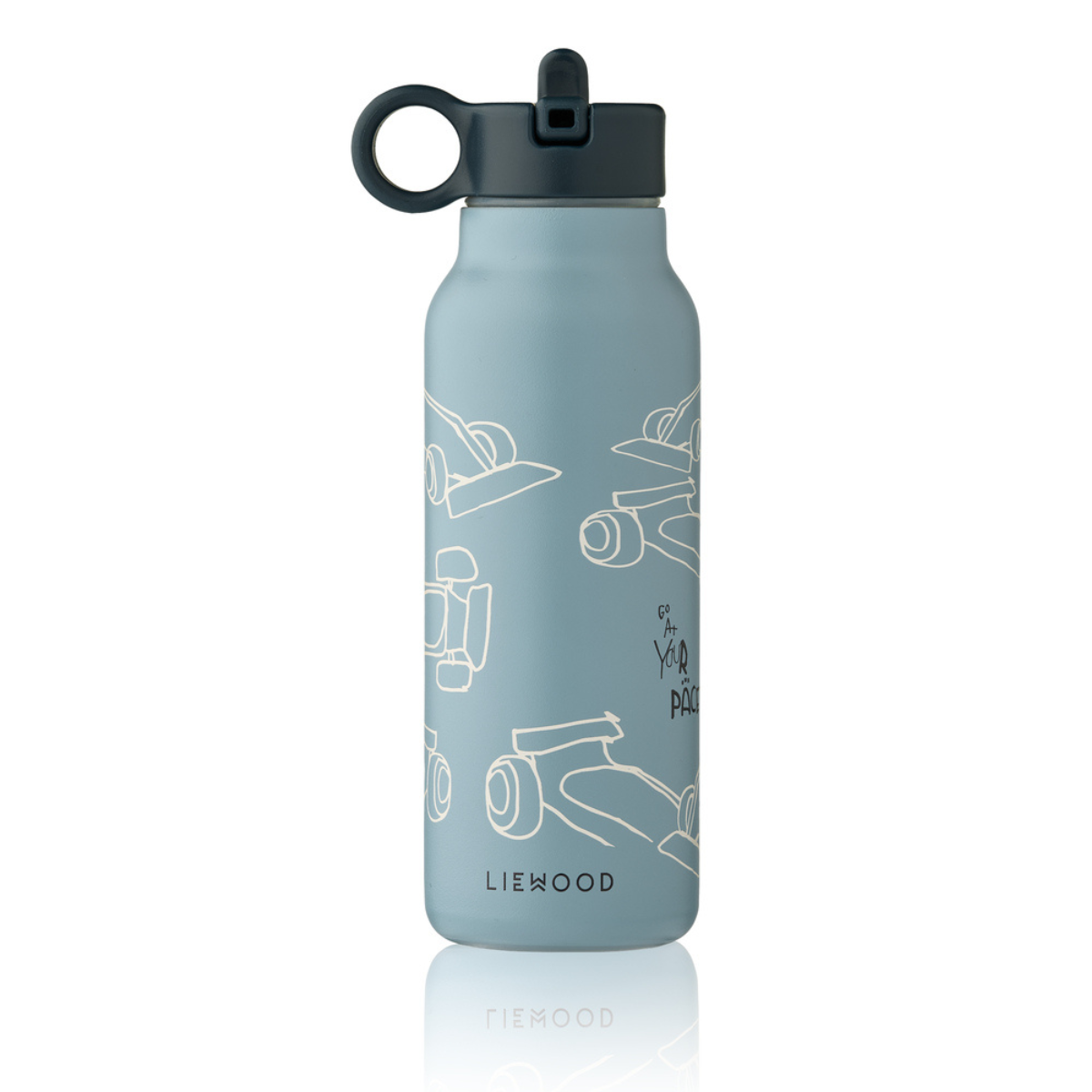 Liewood - Drikkeflaske Falk 350ml Race Cars Beach Blue