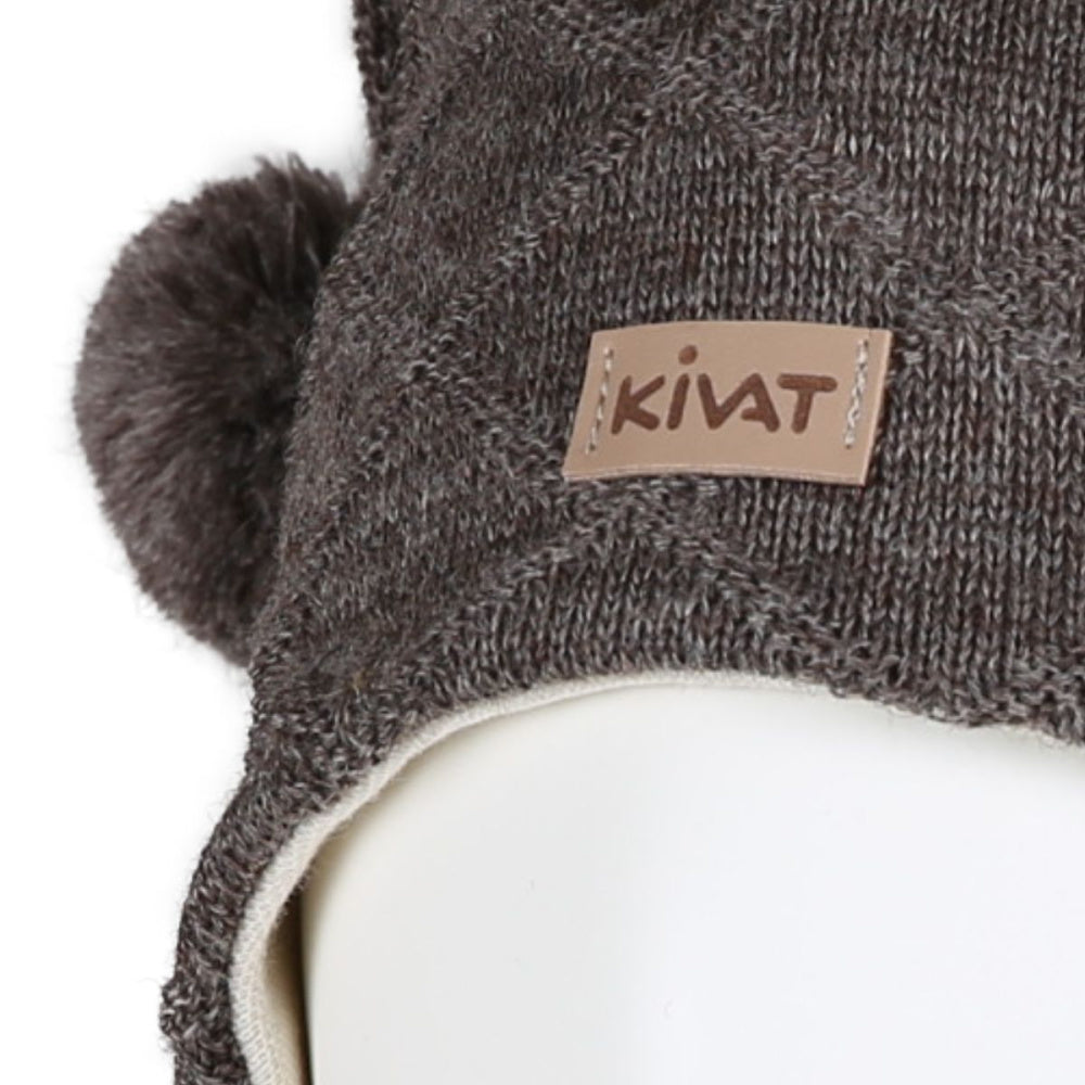 Kivat - Lue i Ull med Snøring Kabelstrikk Mørk Brun
