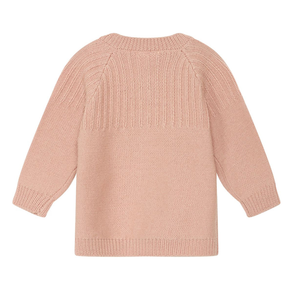 Hust and Claire - Cardigan Ull Ribbestrikket Rose Cloud