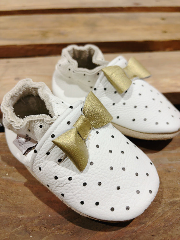 Rose et Chocolat - Tøfler i Skinn Dots Bow