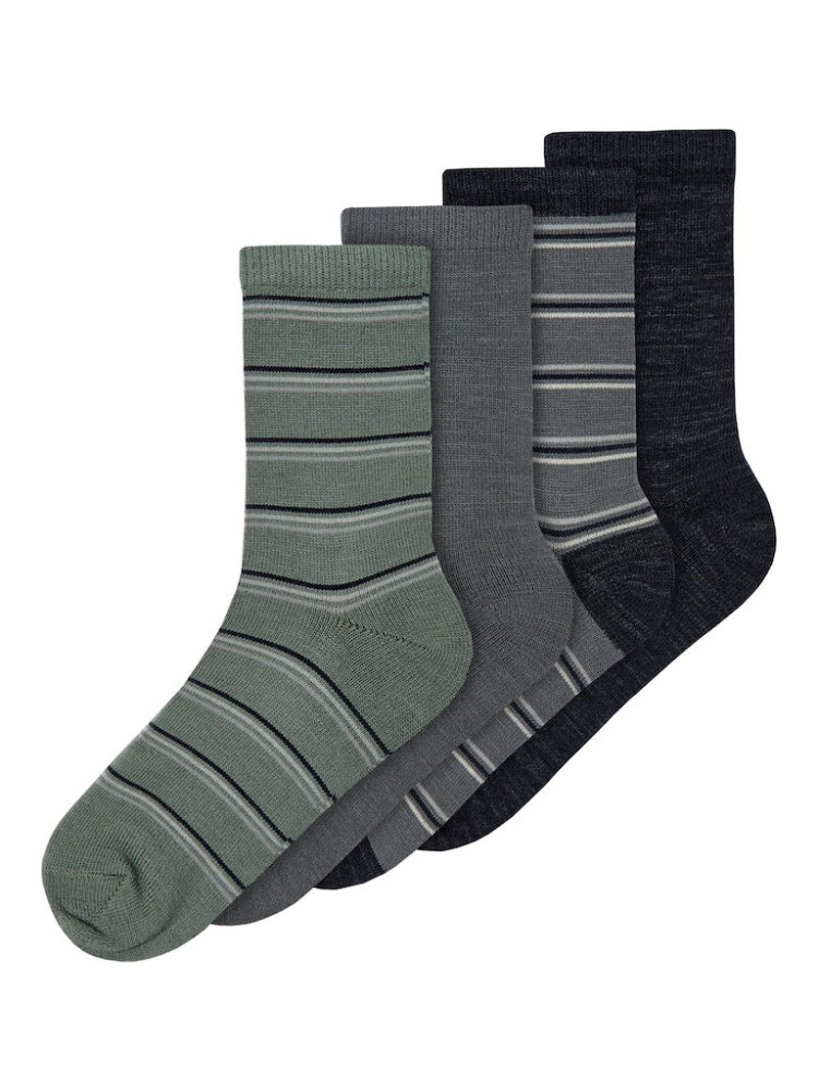 Name It - 4 Pk Ullsokker Wak Striper Blue Graphite
