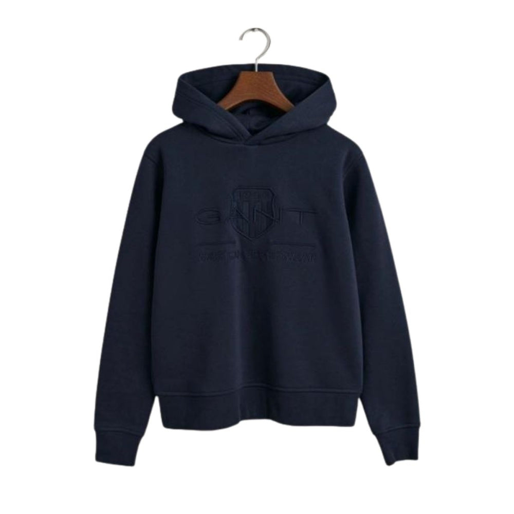 Gant - Hettegenser Tonal Shield Hoodie Evening Blue Jr