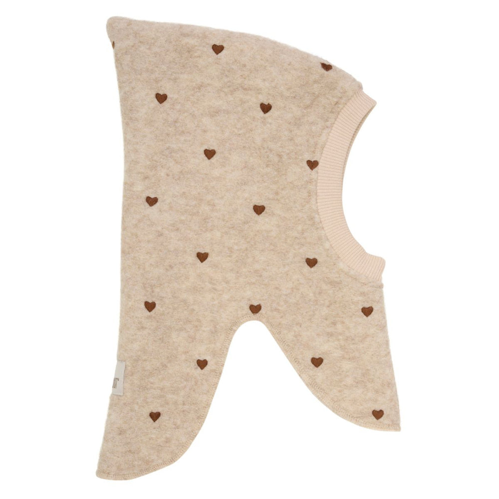 Huttelihut - Balaclava Ull Broderte Hjerter Sand Melange