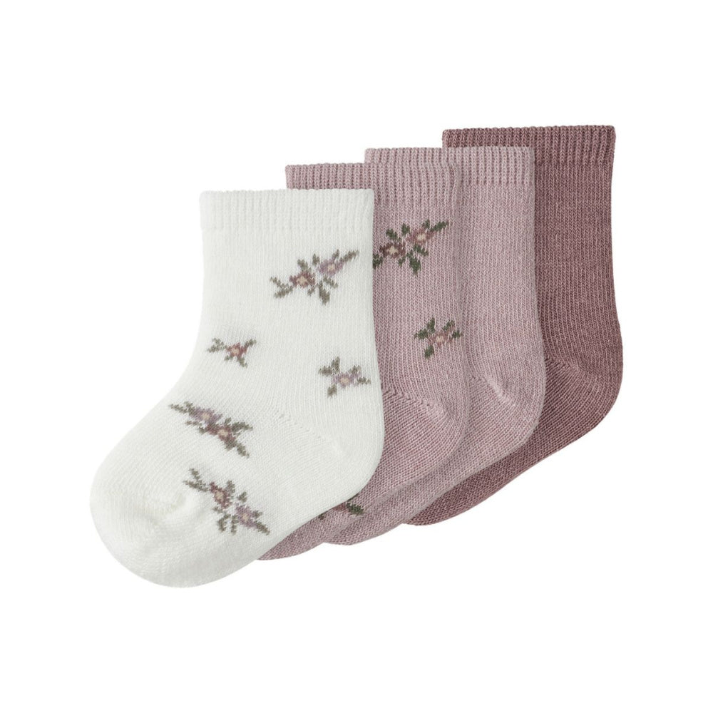 Name It - 4 Pk Ullsokker Baby Wak Flowers Shadow Gray
