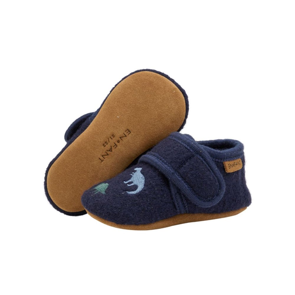 En Fant - Ulltøfler Dinosaur Dark Navy - Guttelus