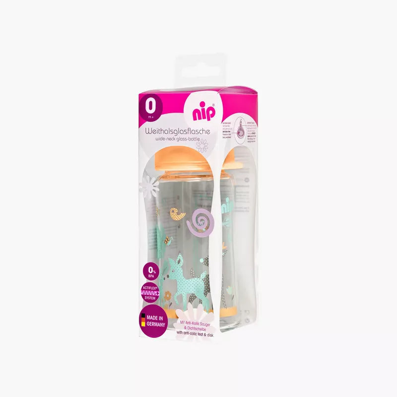 Nip- Tåteflaske Glass Bambi Gul 240ml