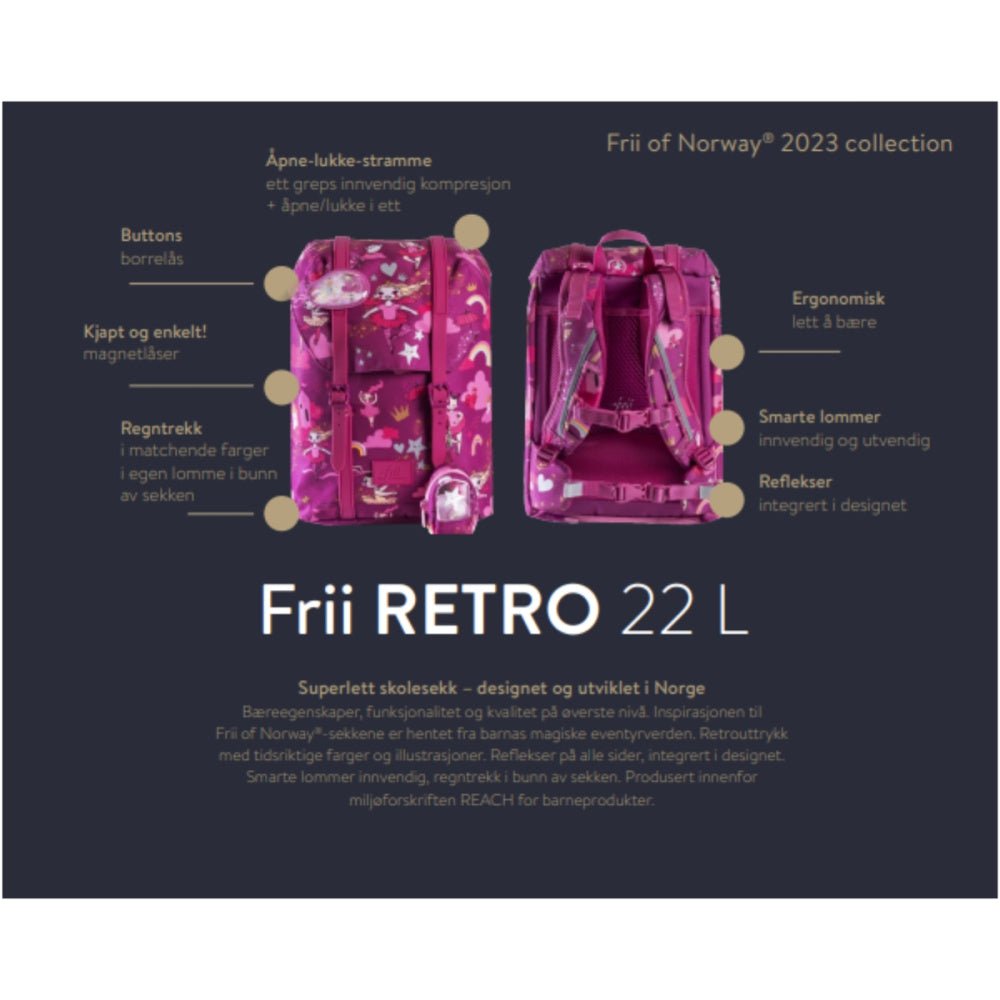 Frii of Norway - Skolesekk 22L Retro Best Friends - Guttelus
