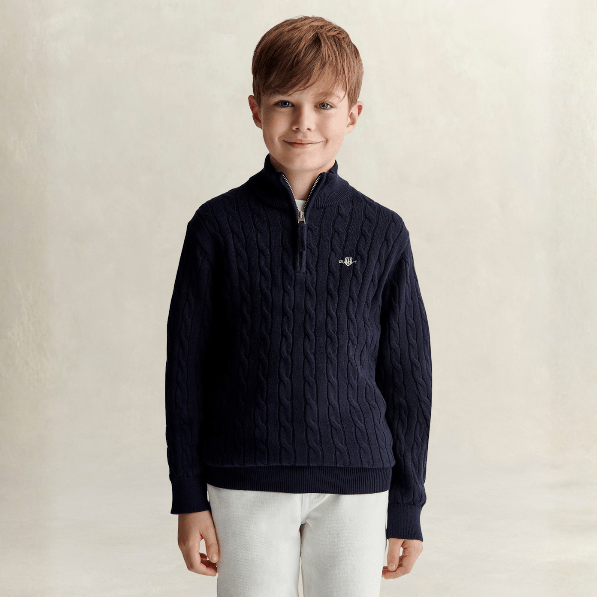 Gant - Genser Cable Half Zip Shield Evening Blue - Guttelus.no