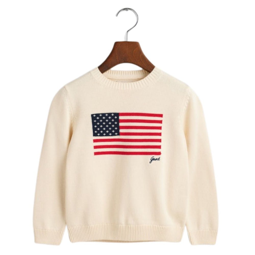Gant - Genser Flag Knit C-Neck Cream - Guttelus