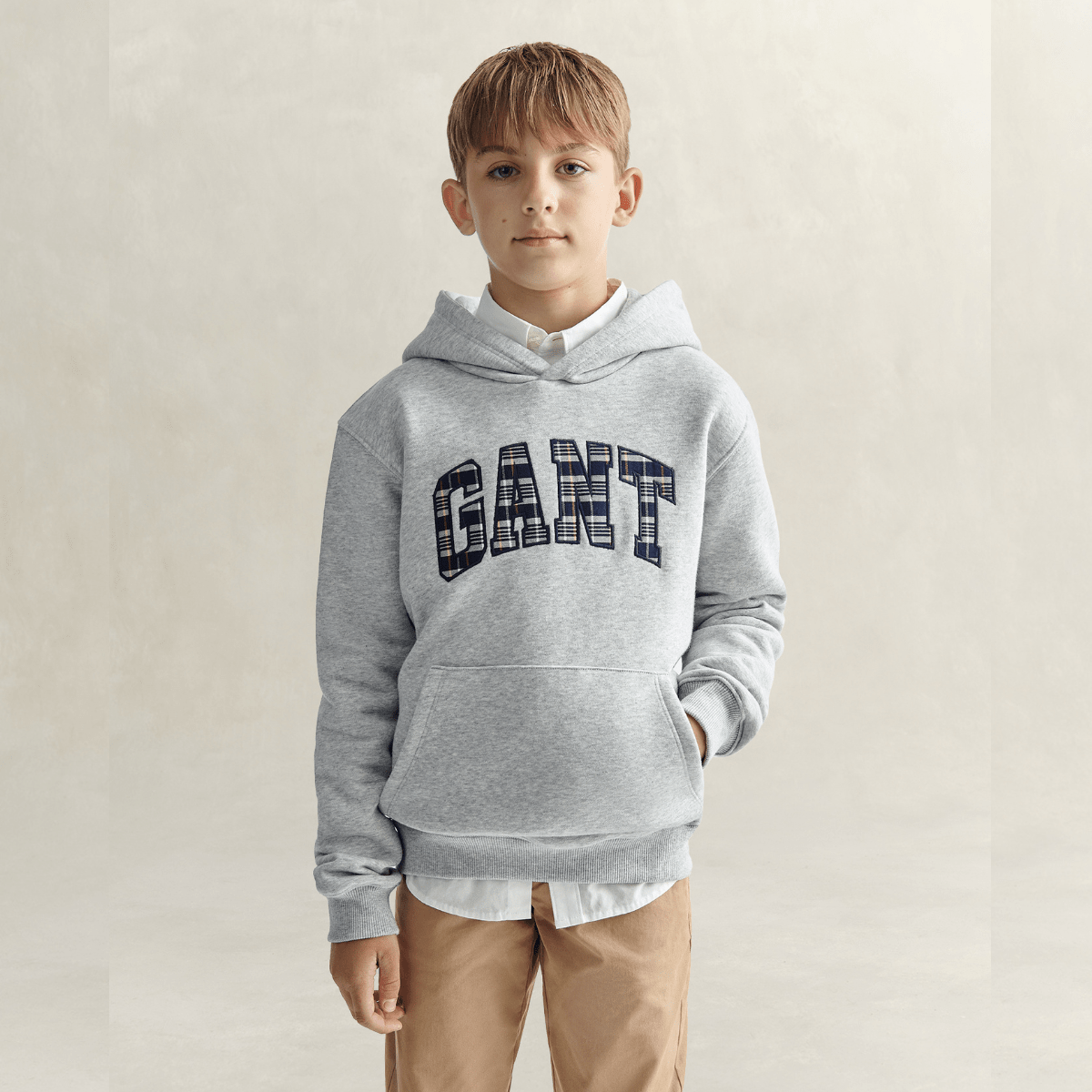 Gant - Hettegenser Check Applique Grey Melange - Guttelus