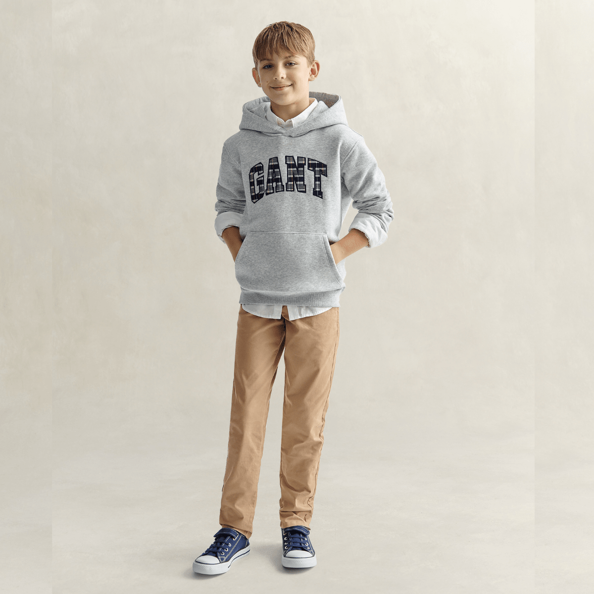 Gant - Hettegenser Check Applique Grey Melange - Guttelus