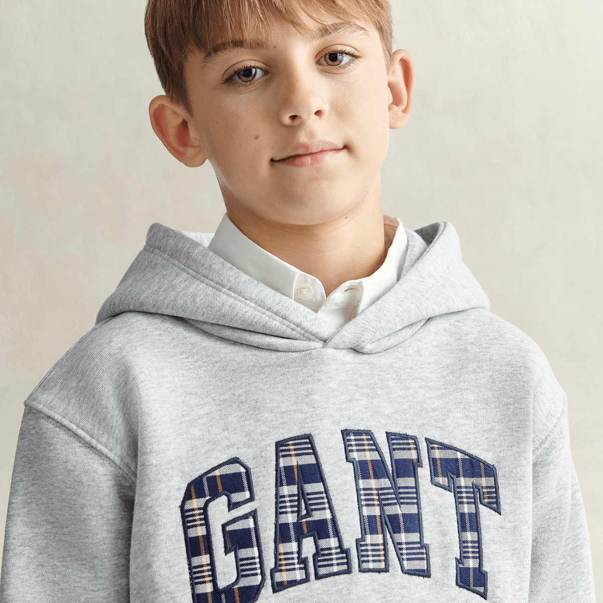 Gant - Hettegenser Check Applique Grey Melange - Guttelus