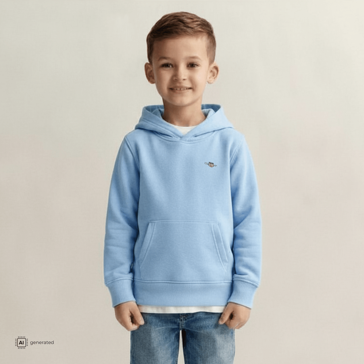 Gant - Hettegenser Shield Hoodie Sky Blue - Guttelus.no