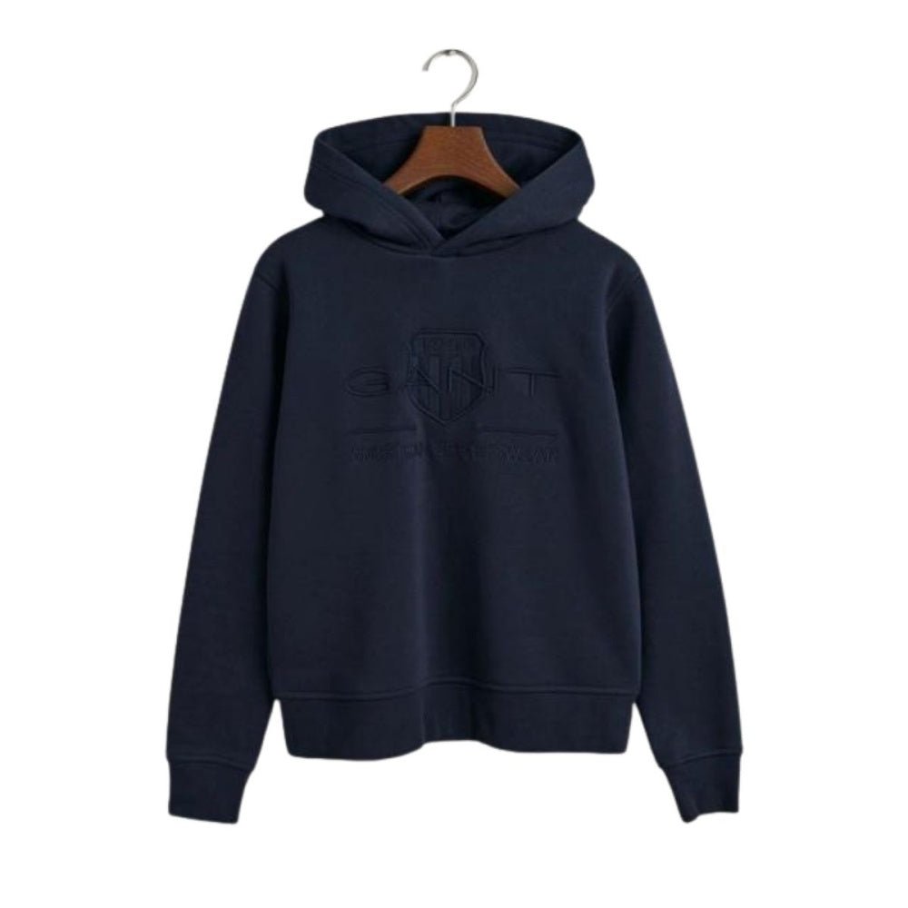 Gant - Hettegenser Tonal Shield Hoodie Evening Blue Jr - Guttelus.no