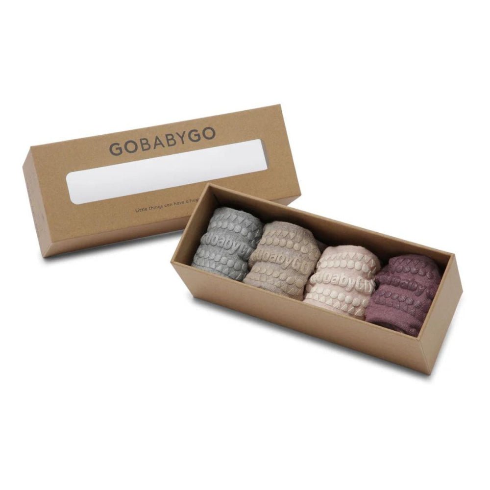 GoBabyGo - Sokker Bambus Combo-box 4 pk Grey Melange/ Misty Plum - Guttelus.no