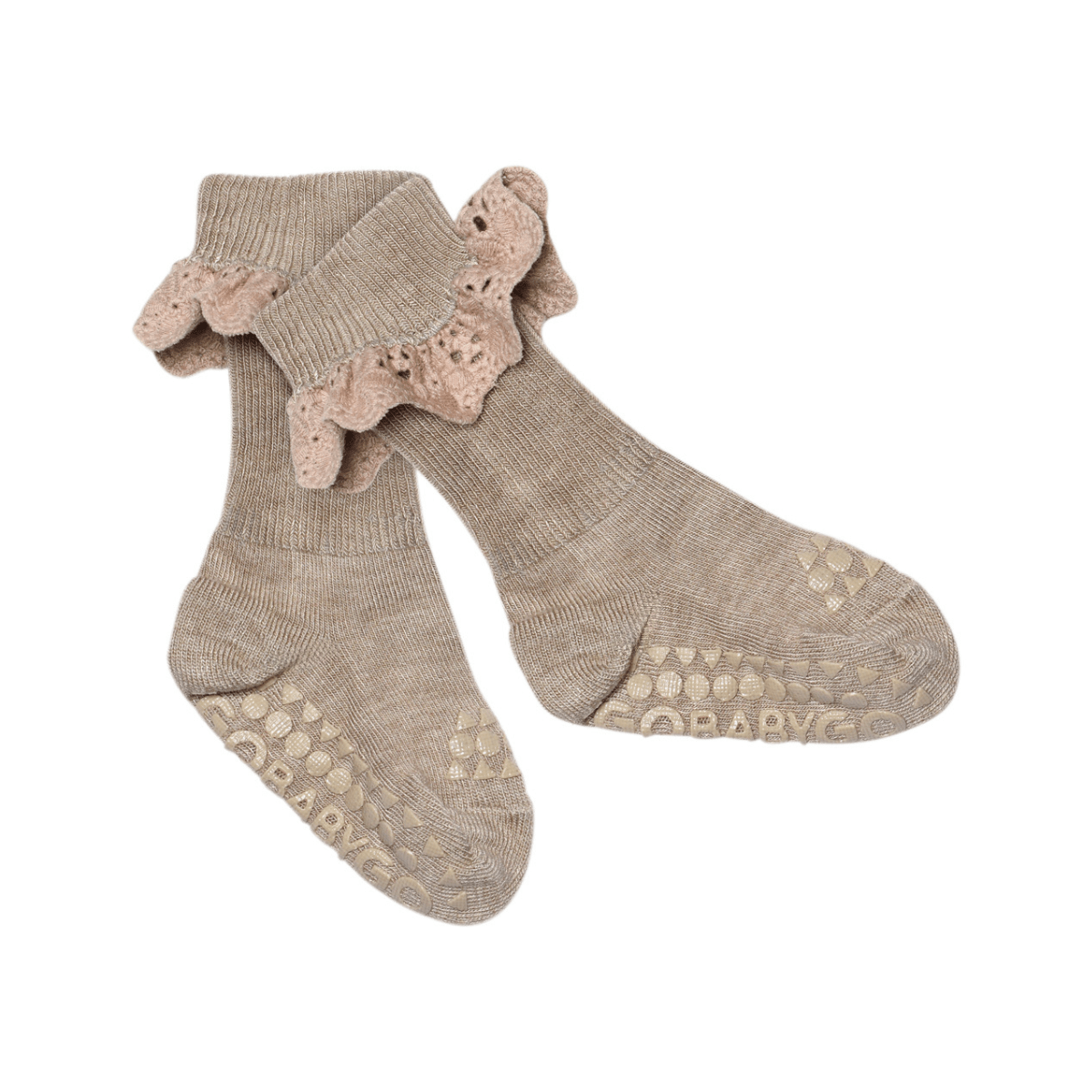 GoBabyGo - Sokker i Bambus med Blonder Antiskli LV Light Brown Melange - Guttelus