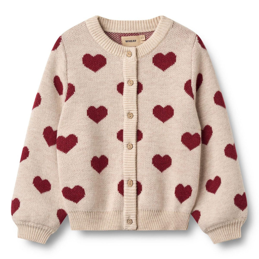 Wheat - Cardigan Jacquard Knit Hearts Offwhite Melange