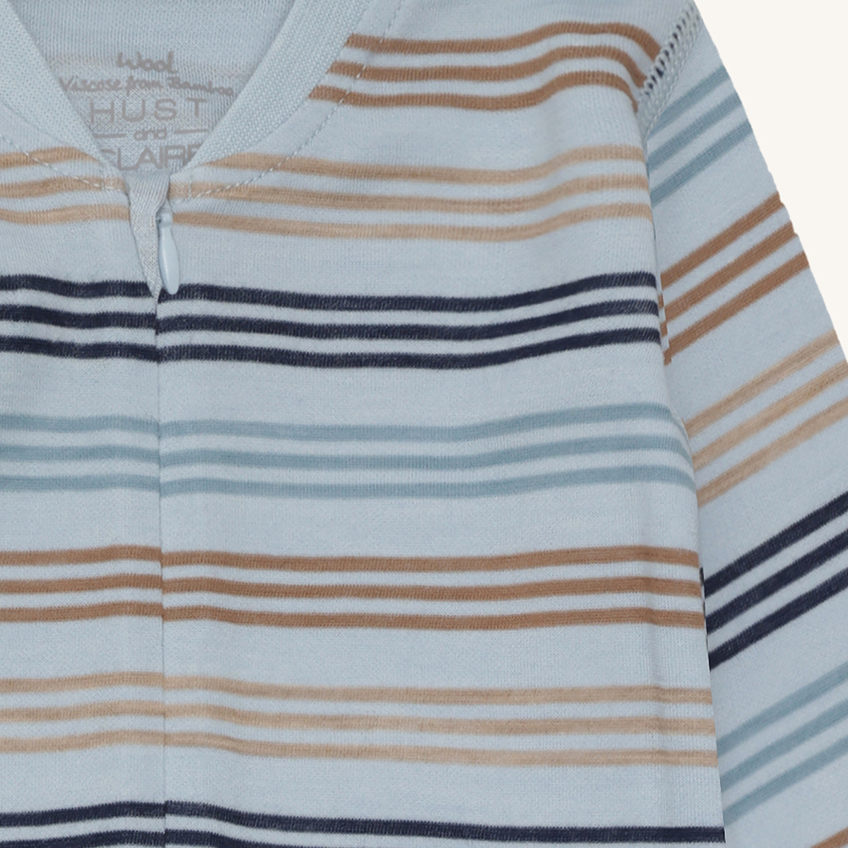 Hust and Claire - Heldress med Glidelås Ull og Bambus Manu Zip 3 Stripes Baby Blue
