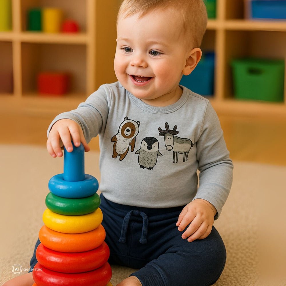 Hust and Claire - Body Ull og Bambus Baloo Animal Baby Blue - Guttelus