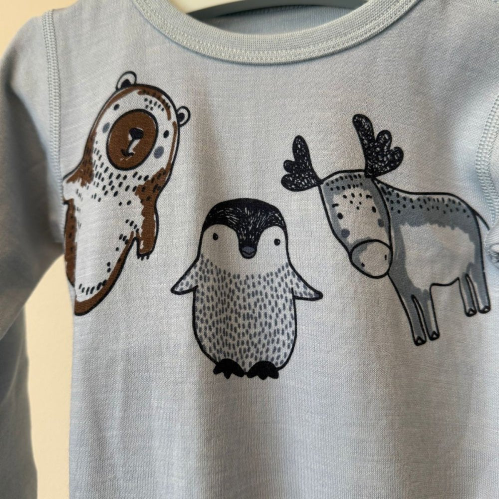 Hust and Claire - Body Ull og Bambus Baloo Animal Baby Blue - Guttelus