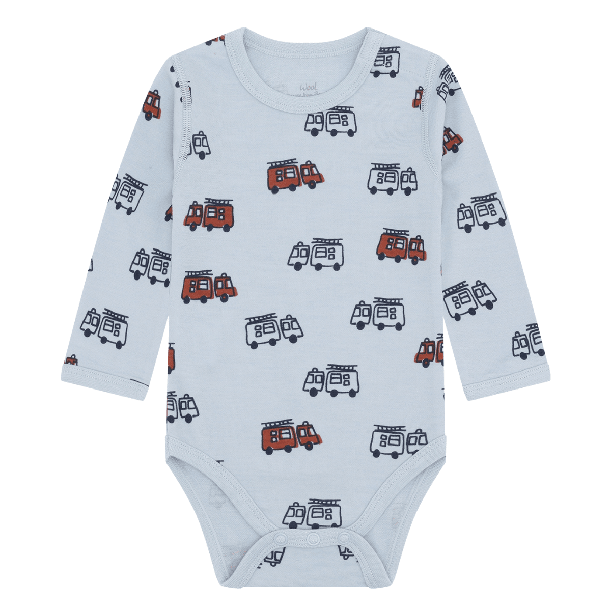Hust and Claire - Body Ull og Bambus Baloo Firetruck Baby Blue - Guttelus.no
