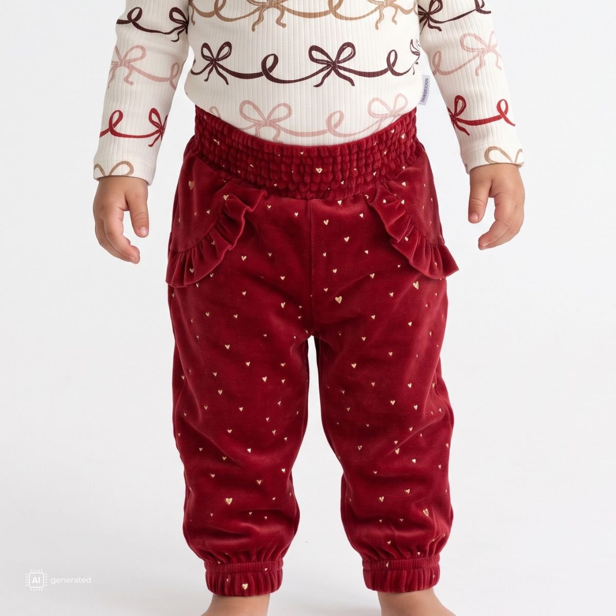 Hust and Claire - Bukse Baby Velour Trine Gold Teaberry - Guttelus