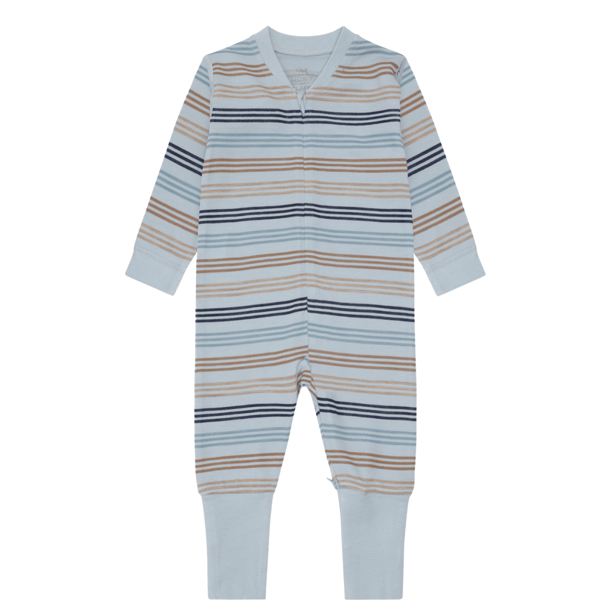 Hust and Claire - Heldress med Glidelås Ull og Bambus Manu Zip 3 Stripes Baby Blue - Guttelus.no