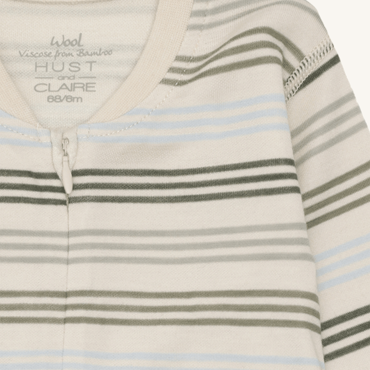 Hust and Claire - Heldress med Glidelås Ull og Bambus Manu Zip 3 Stripes French Oak - Guttelus.no