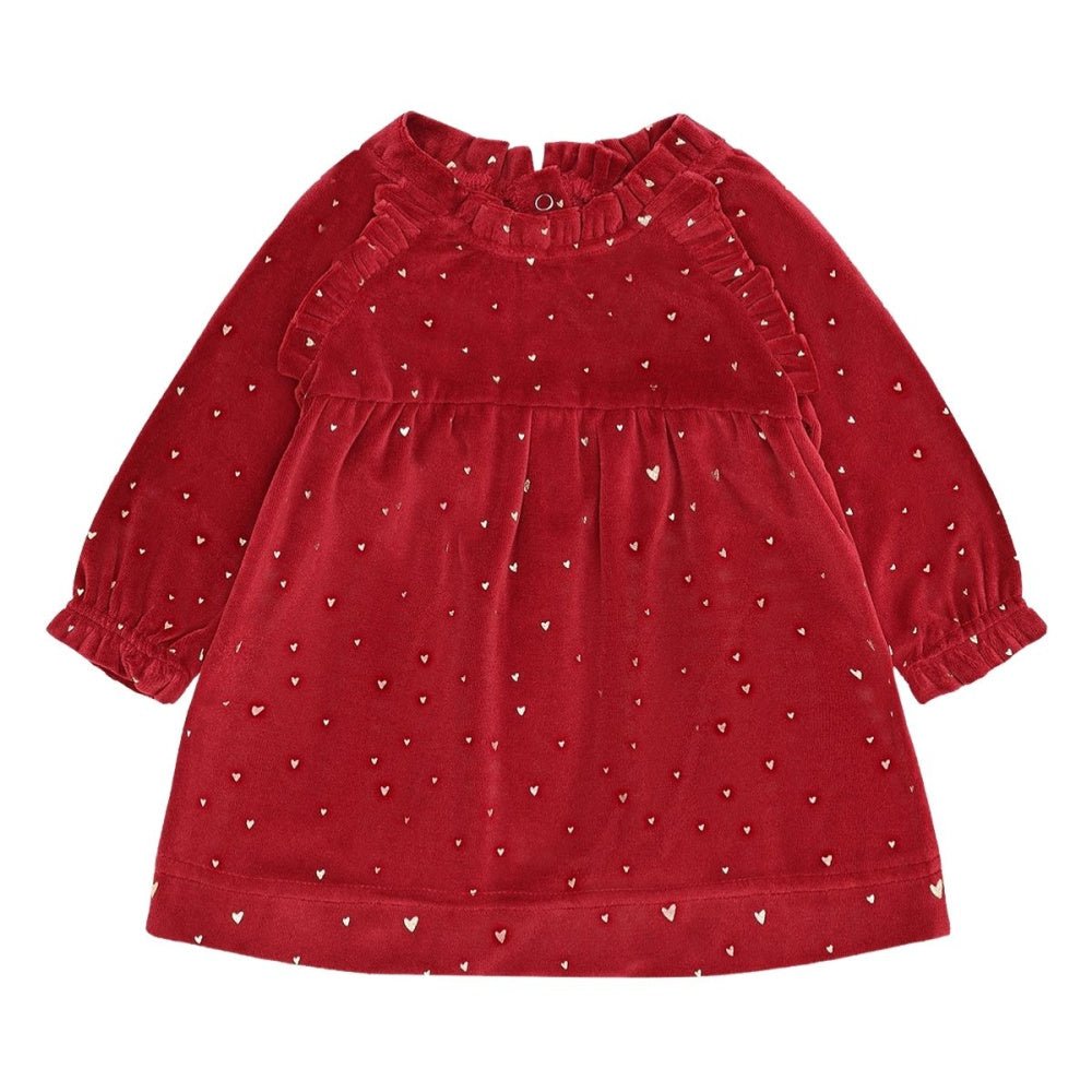 Hust and Claire - Julekjole Baby Velour Kis Gold Teaberry - Guttelus