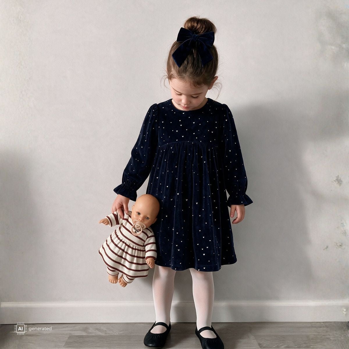 Hust and Claire - Julekjole Velour Donna Gold More Navy - Guttelus