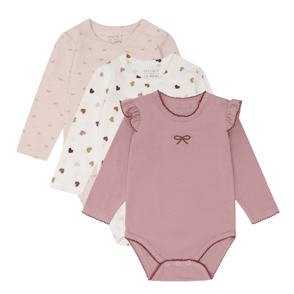 Hust & Claire - Body 3-pk Bella Bow Hushed Pink - Guttelus.no