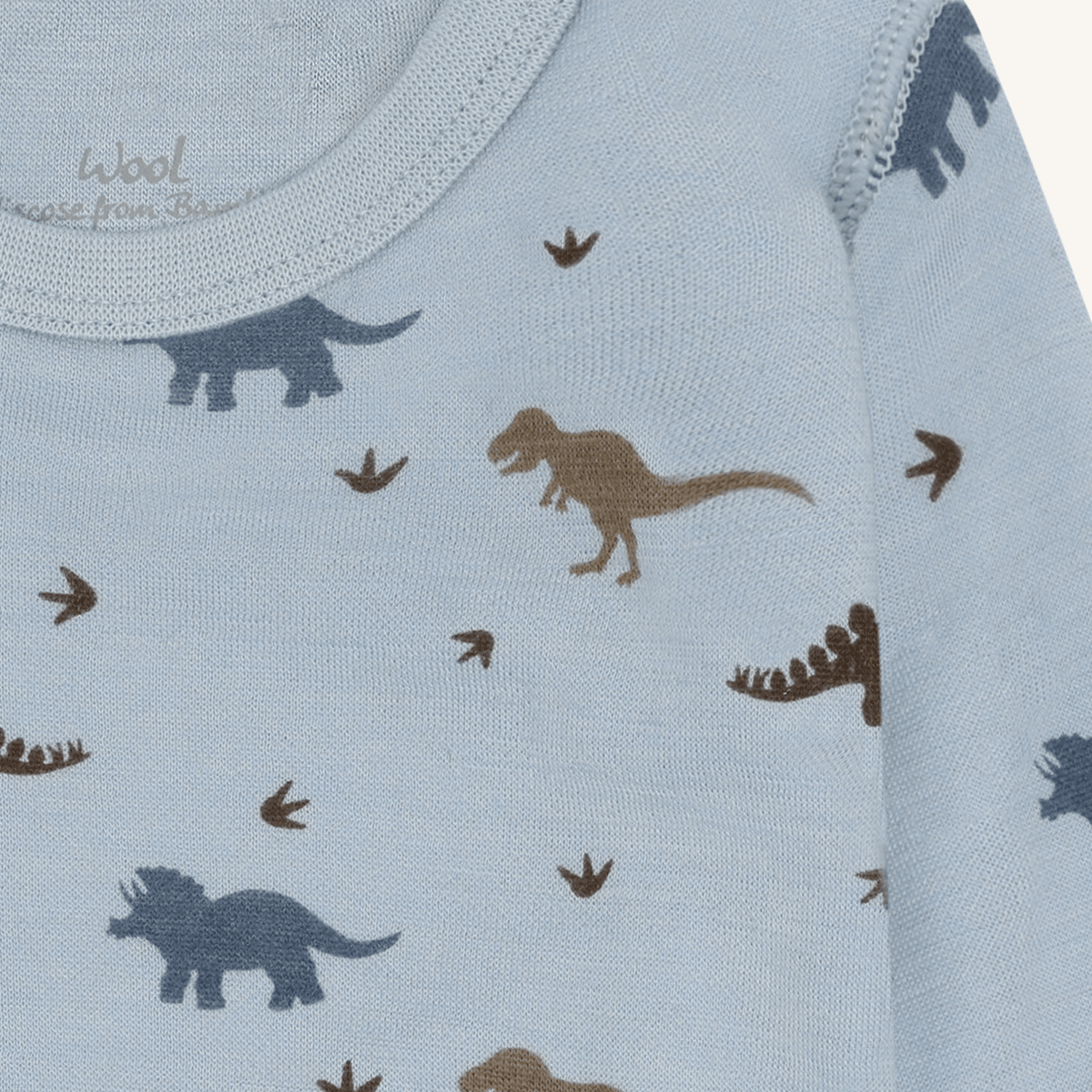 Hust & Claire - Body i Ull/Bambus Dino Baby Blue - Guttelus.no