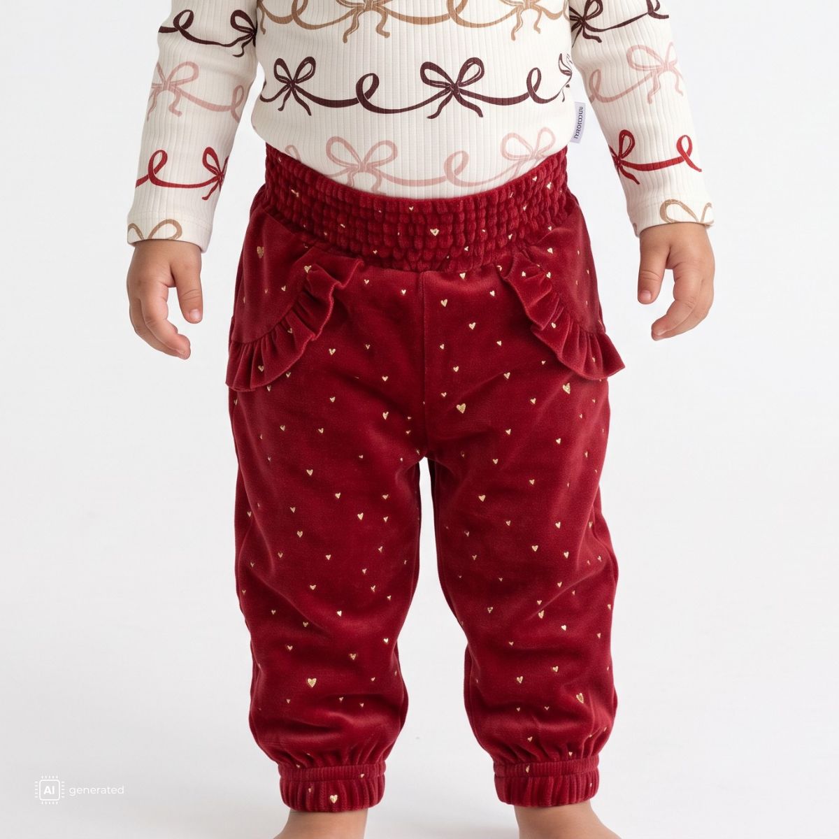 Hust and Claire - Bukse Baby Velour Trine Gold Teaberry