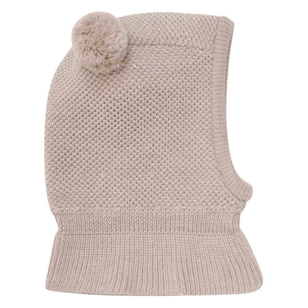 Huttelihut - Balaclava Strikket Ull Pompoms Camel Melange - Guttelus.no